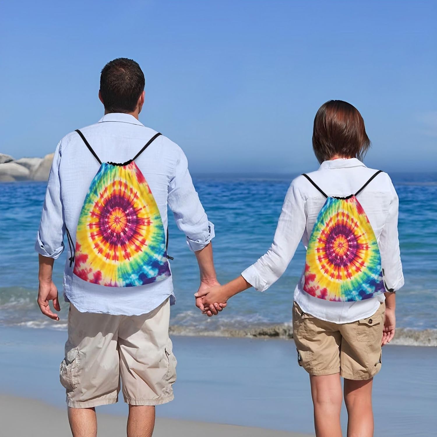 Colorful Pattern Drawstring Backpack - Sports Gym Bag for Women Men