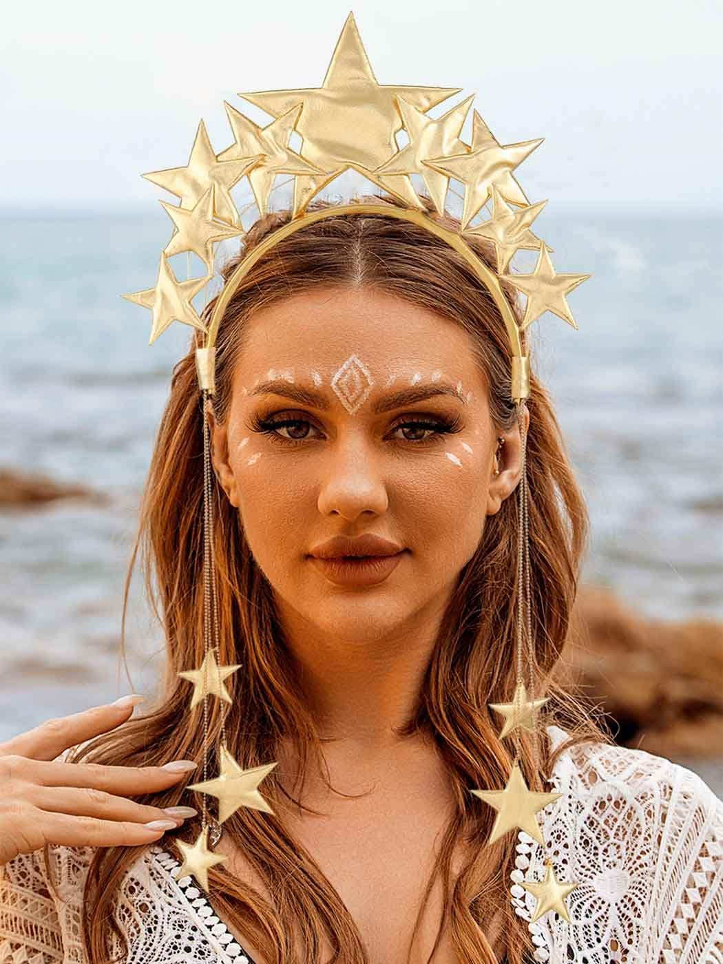 Yean Giant Star Headband Gold Goddess Halo Hair Band Festival Star Headdress for Women and Girls