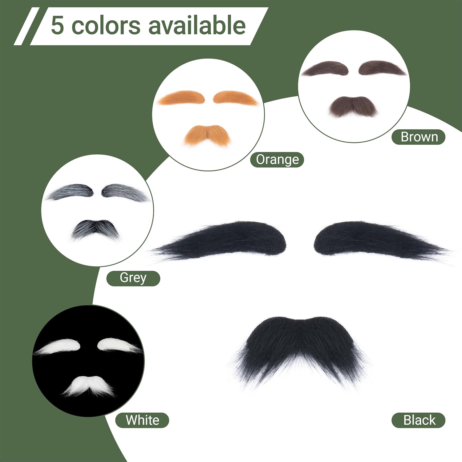 Realistic Fake Mustache and Self Adhesive Eyebrows Set for Adult Costume