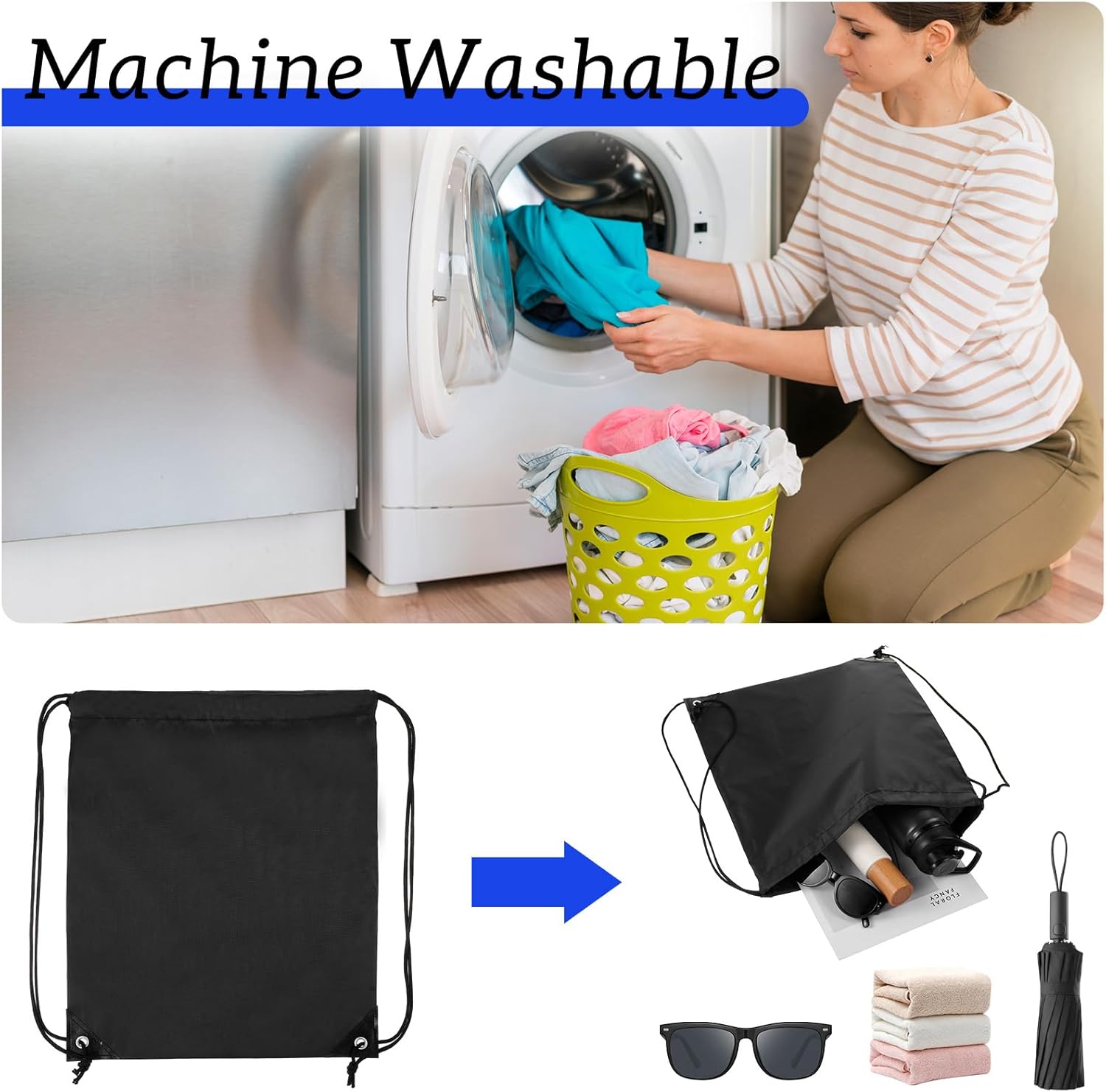 Prasacco 2 Pcs Drawstring Backpack Black for Men Women Sports Gym Travel Swimming Beach