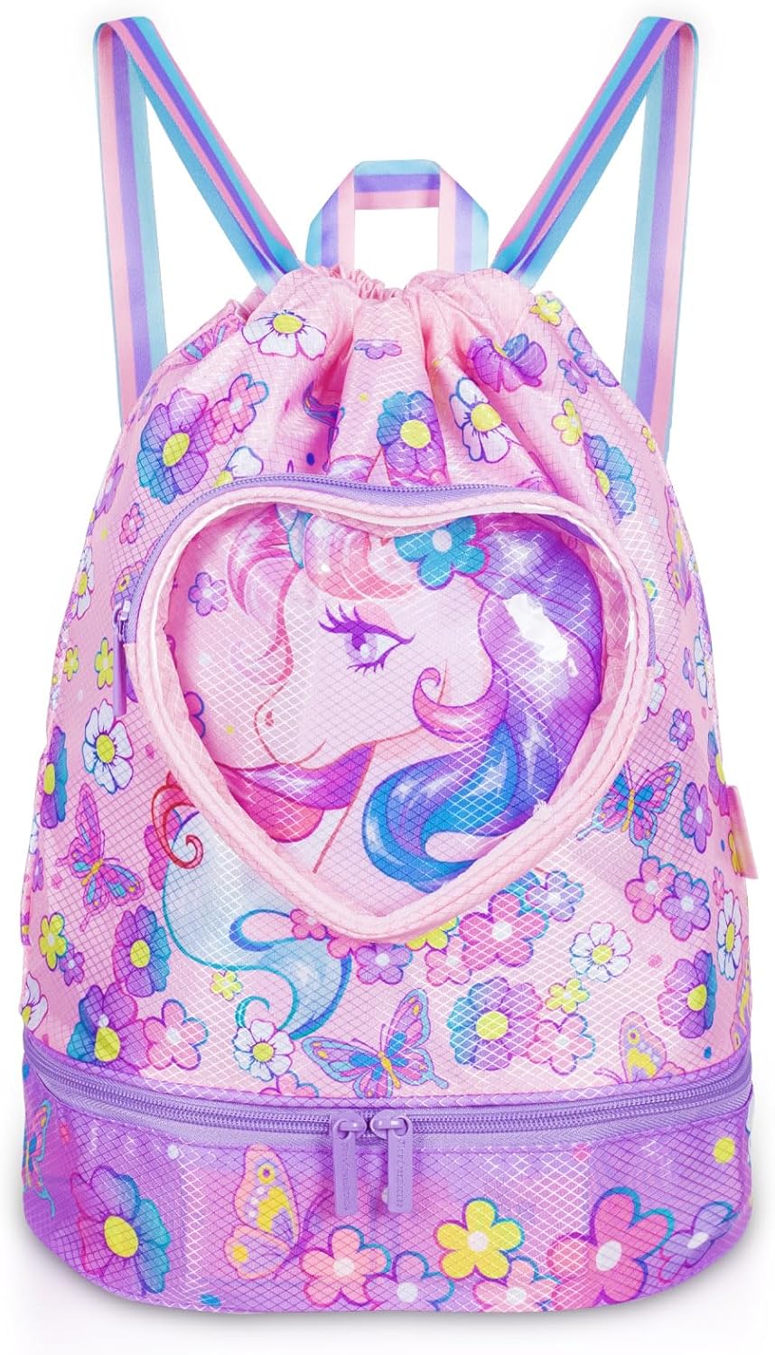 YOYTOO Drawstring Backpack for Girls - Unicorn Theme Waterproof Gym Bag