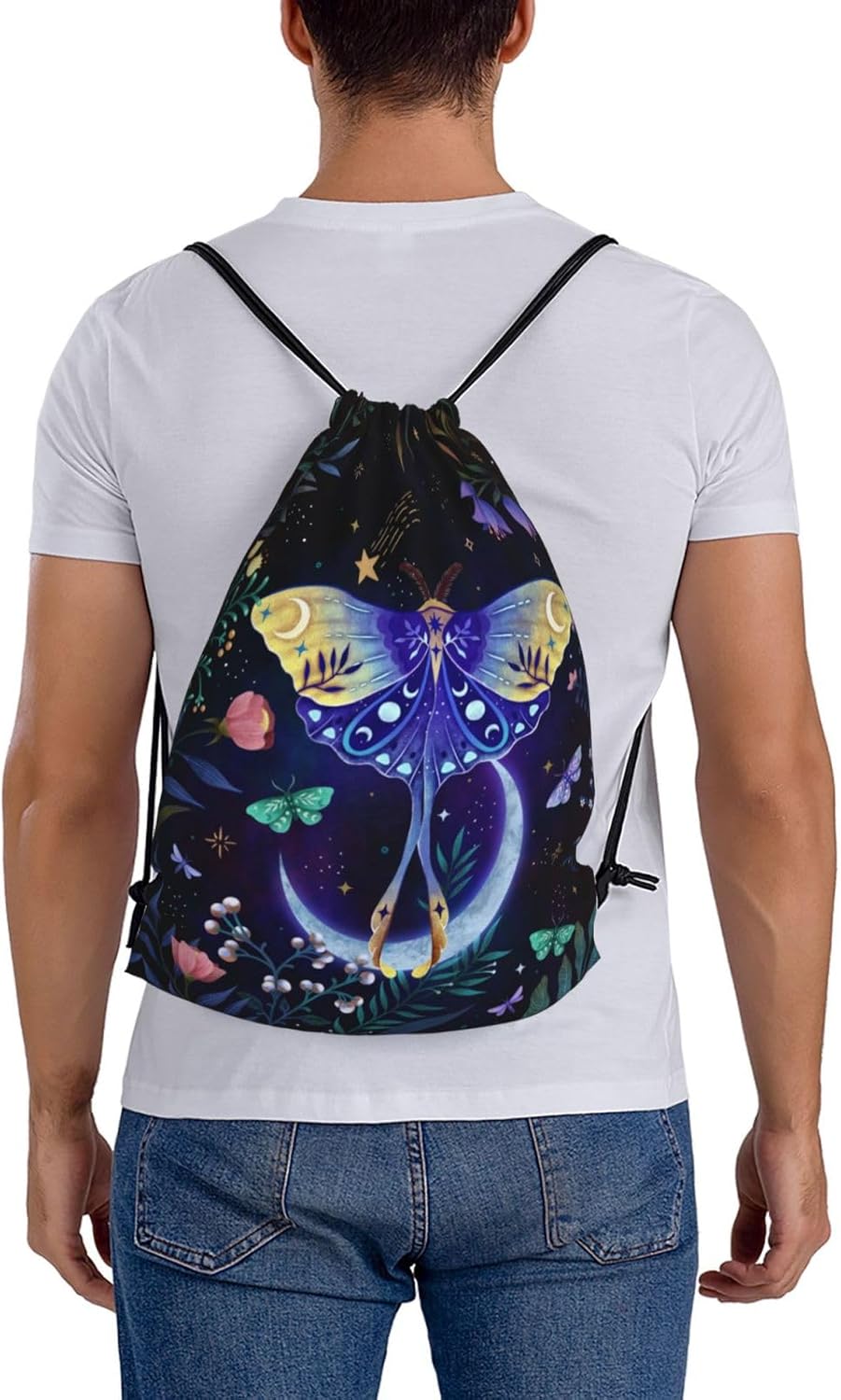 Moon-Moth Foldable Gym Bag Backpack with Drawstring for Shopping Sport Yoga Travel Swimming Beach