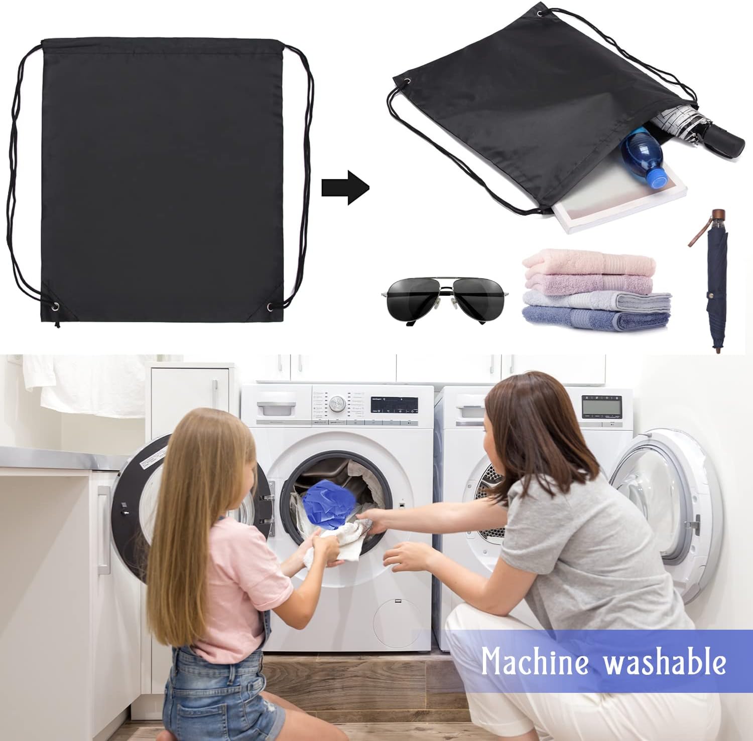 Sliverdew 2PCS Drawstring Gym Bags Black Travel Backpack for Sports and Outdoor Activities