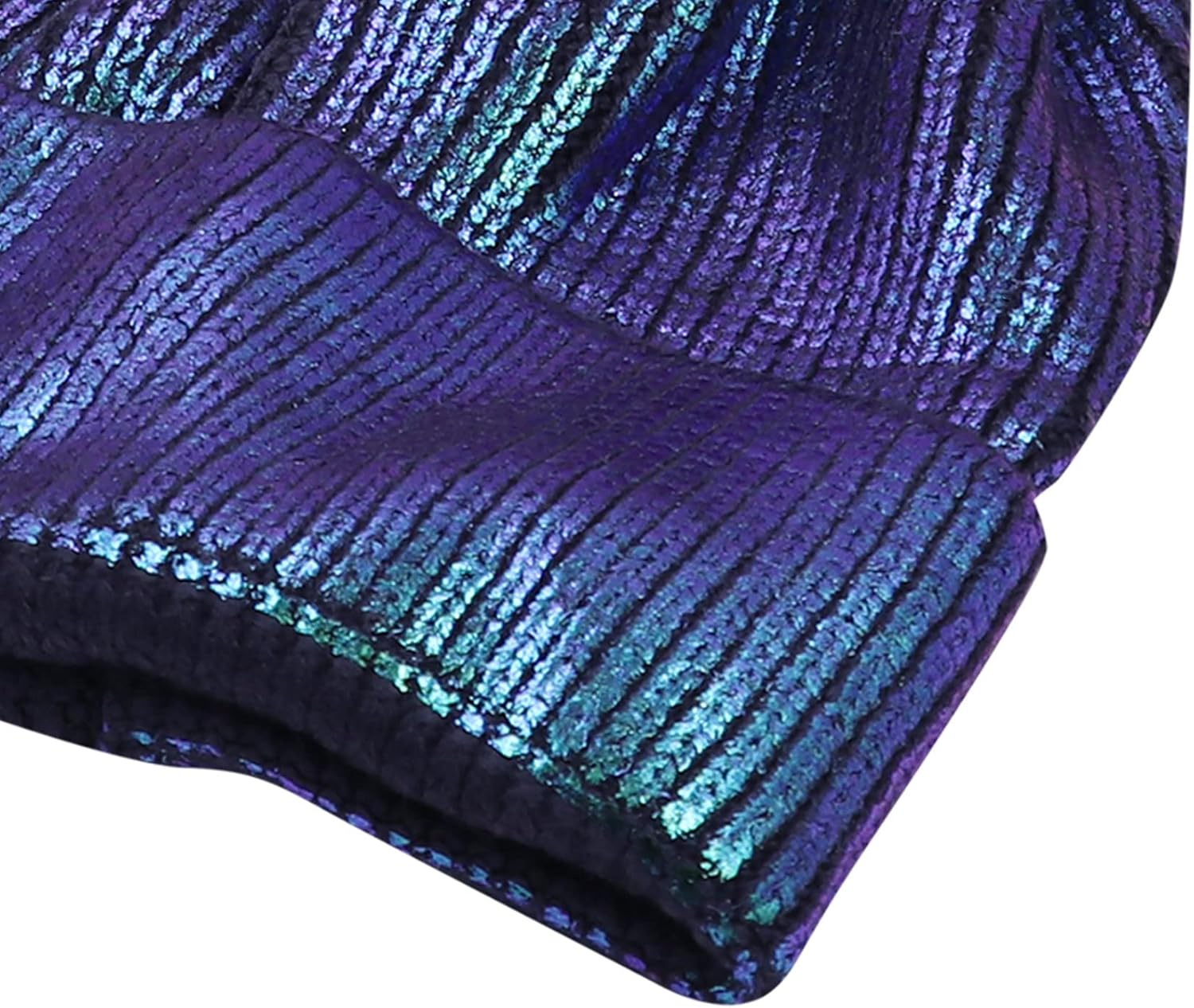 JUMISEE Women Girls Shiny Metallic Knit Beanie Hat Slouchy Winter Skull Cap with Faux Fur Pompom 1