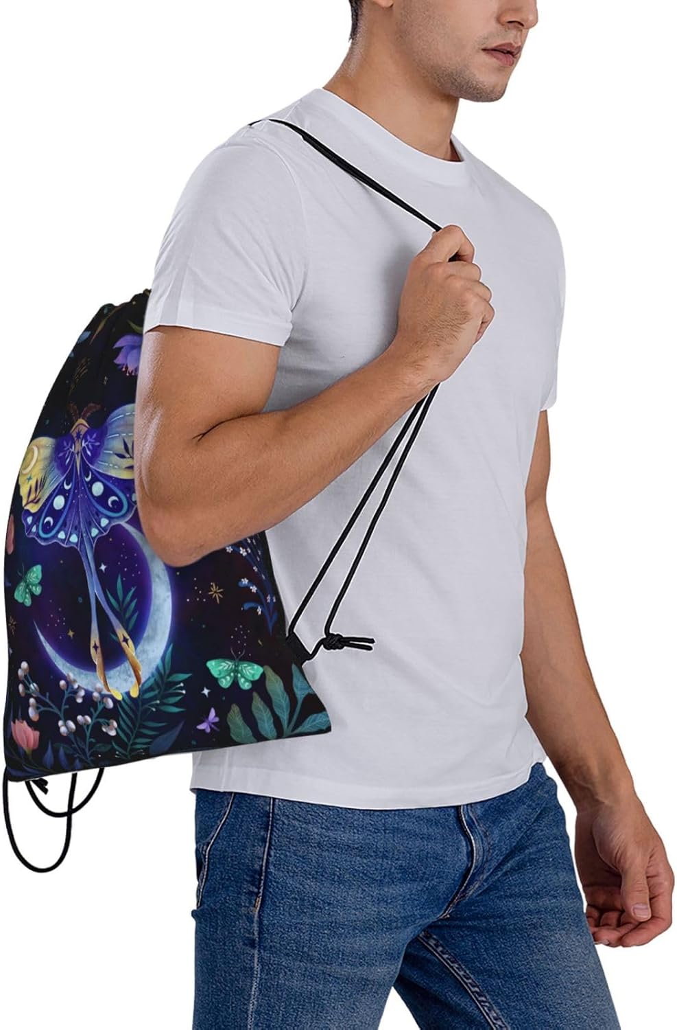 Moon-Moth Foldable Gym Bag Backpack with Drawstring for Shopping Sport Yoga Travel Swimming Beach