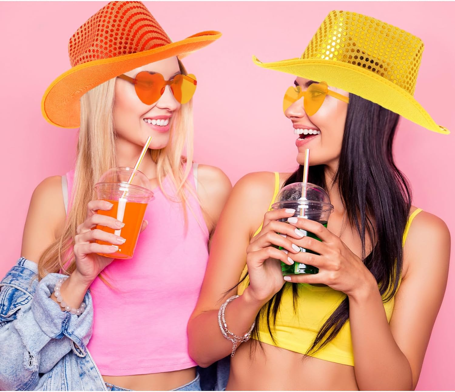 Bonuci Sparkly Cowboy Hat and Heart Sunglasses Party Favor for All Ages