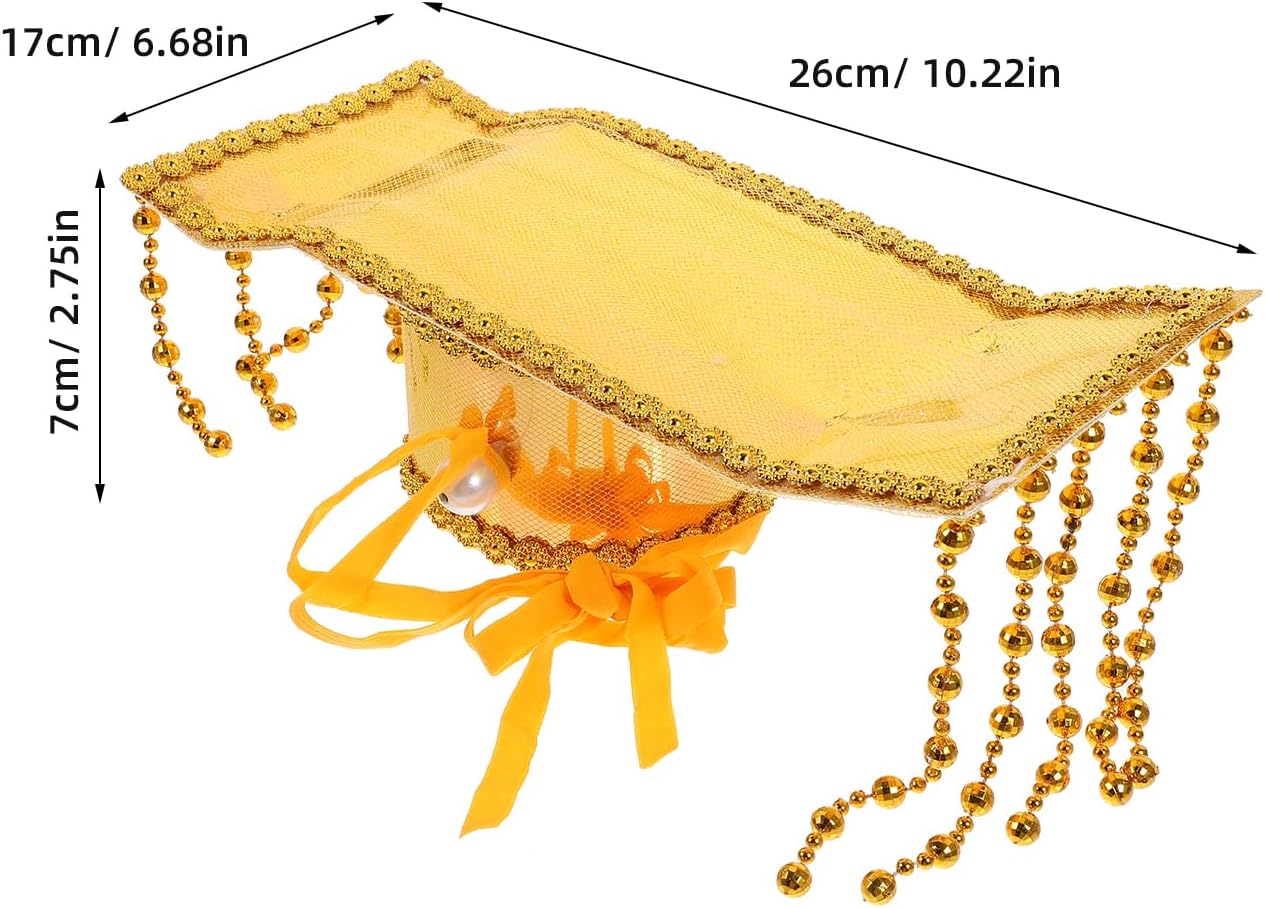 LOGOFUN Ancient Emperor Hat with Beaded Tassel Glitter Prince Hat Adjustable Strap for Cosplay Party Costume Accessories