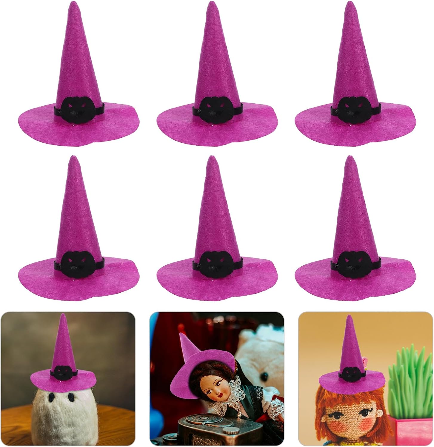 LUOZZY 6pcs Small Felt Witch Hats for Halloween DIY Decoration Costume Accessories