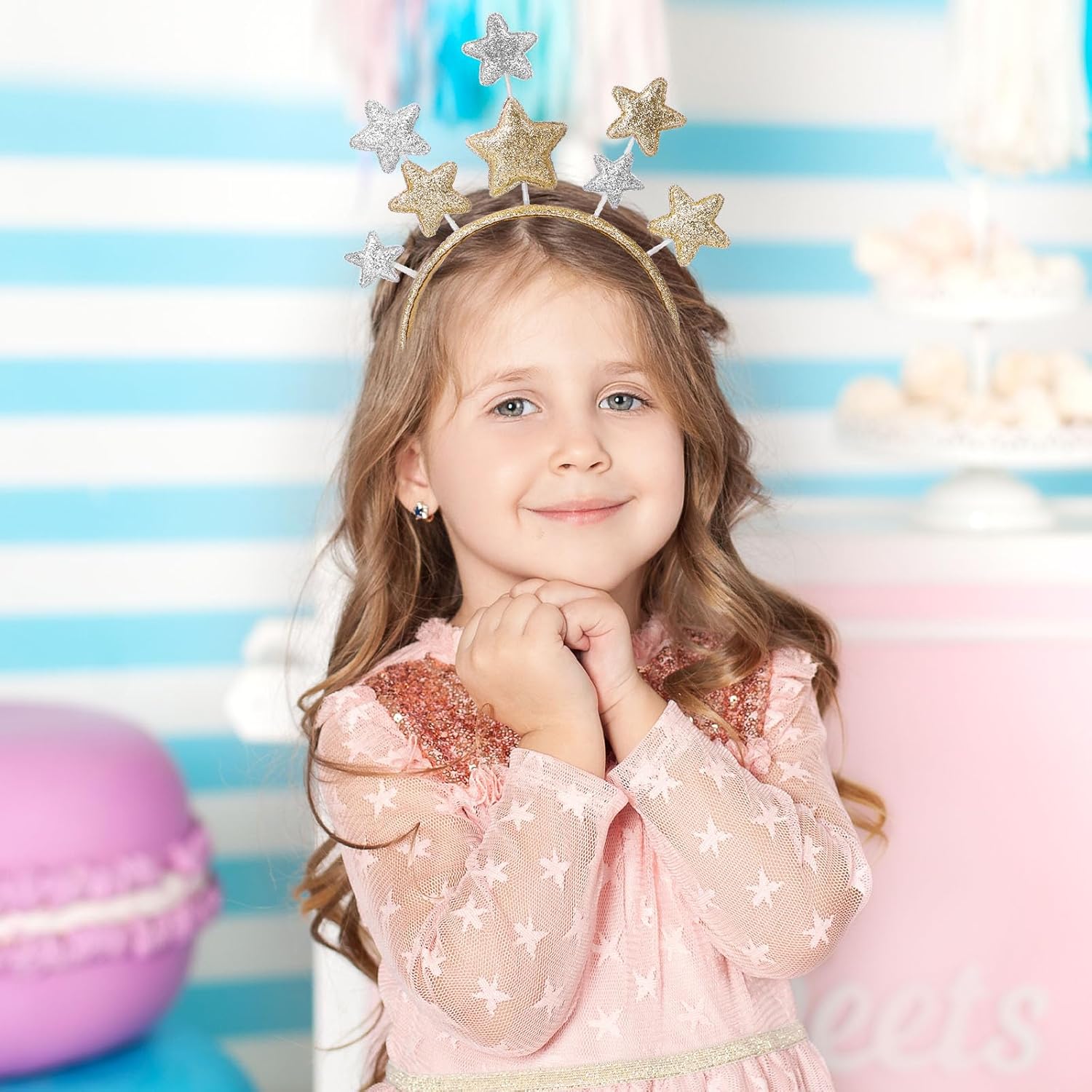 Star Headband 2 Pieces Gold and Silver Star Hair Hoops Party Festival Holiday Birthday Hair Accessories One Size