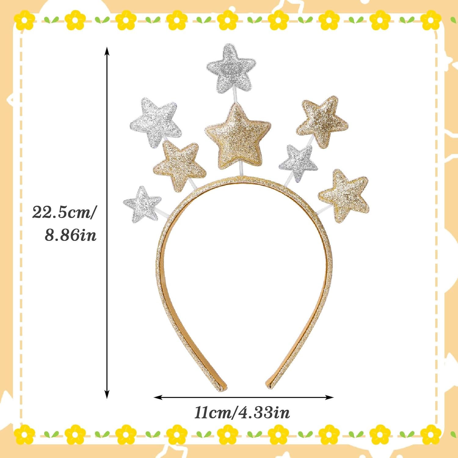 Star Headband 2 Pieces Gold and Silver Star Hair Hoops Party Festival Holiday Birthday Hair Accessories One Size