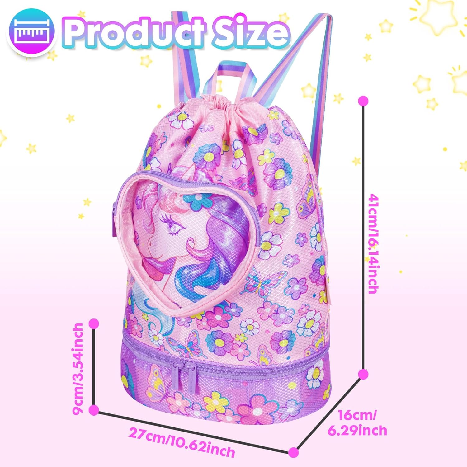 YOYTOO Drawstring Backpack for Girls - Unicorn Theme Waterproof Gym Bag