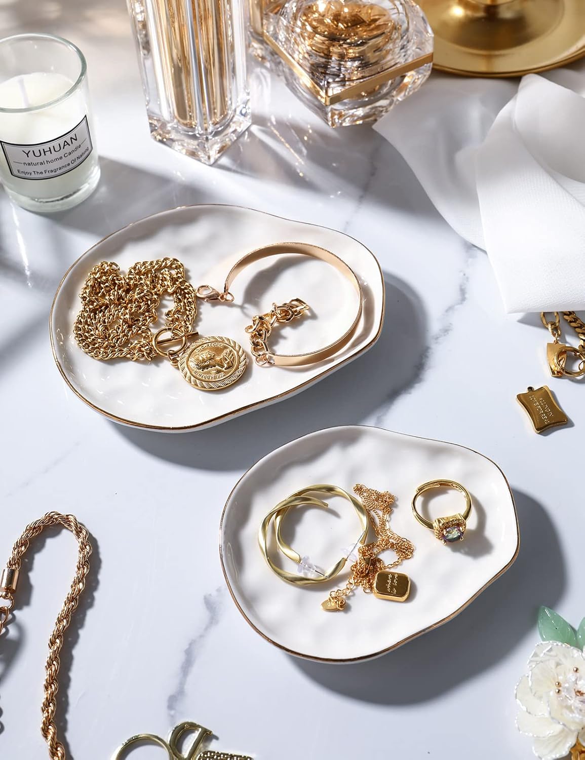 AISBUGUR Jewelry Tray Set of 2 - Large Capacity Jewelry Dish for Rings and More