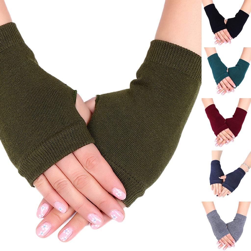Unisex Cotton Knitted Fingerless Gloves with Stretchy Thumb Hole and Wrist Length for Winter