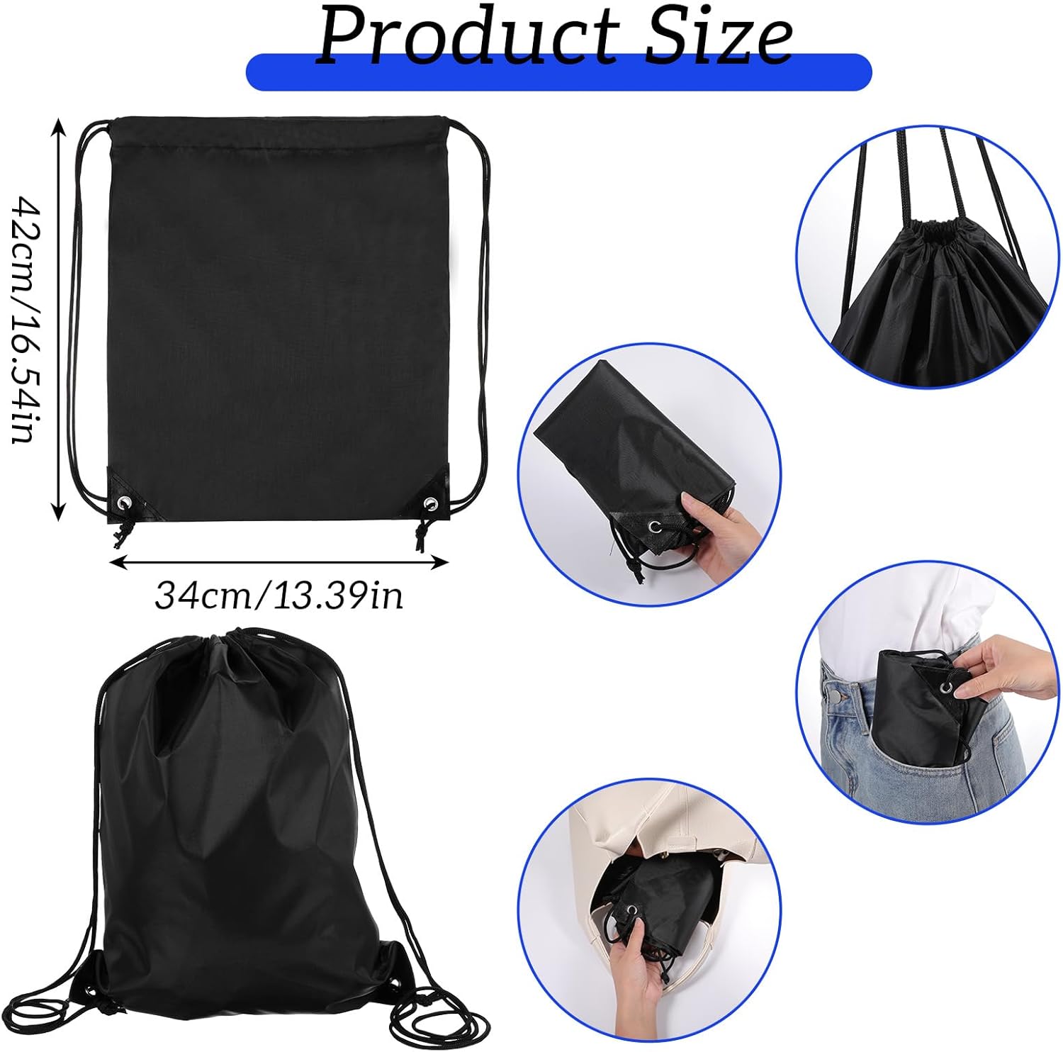 Prasacco 2 Pcs Drawstring Backpack Black for Men Women Sports Gym Travel Swimming Beach