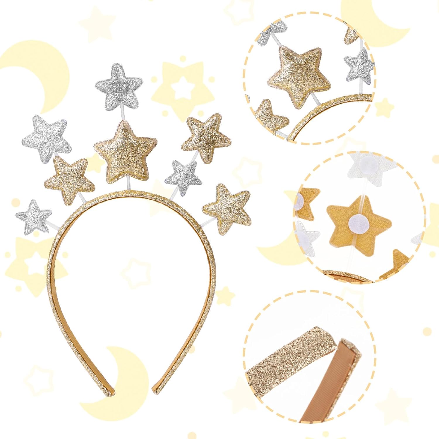 Star Headband 2 Pieces Gold and Silver Star Hair Hoops Party Festival Holiday Birthday Hair Accessories One Size