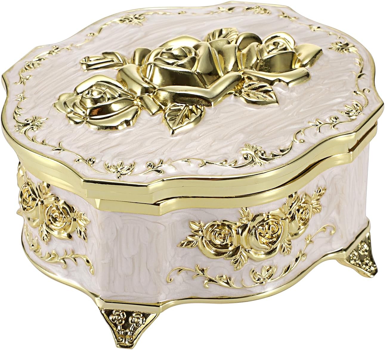 ELLDOO Vintage Music Box Beige Metal Jewelry Storage Organizer