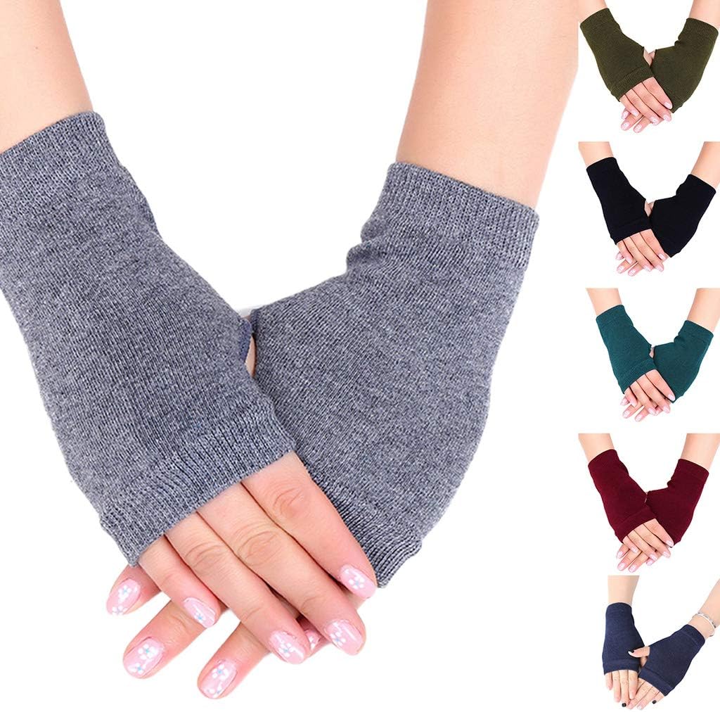 Unisex Cotton Knitted Fingerless Gloves with Stretchy Thumb Hole and Wrist Length for Winter