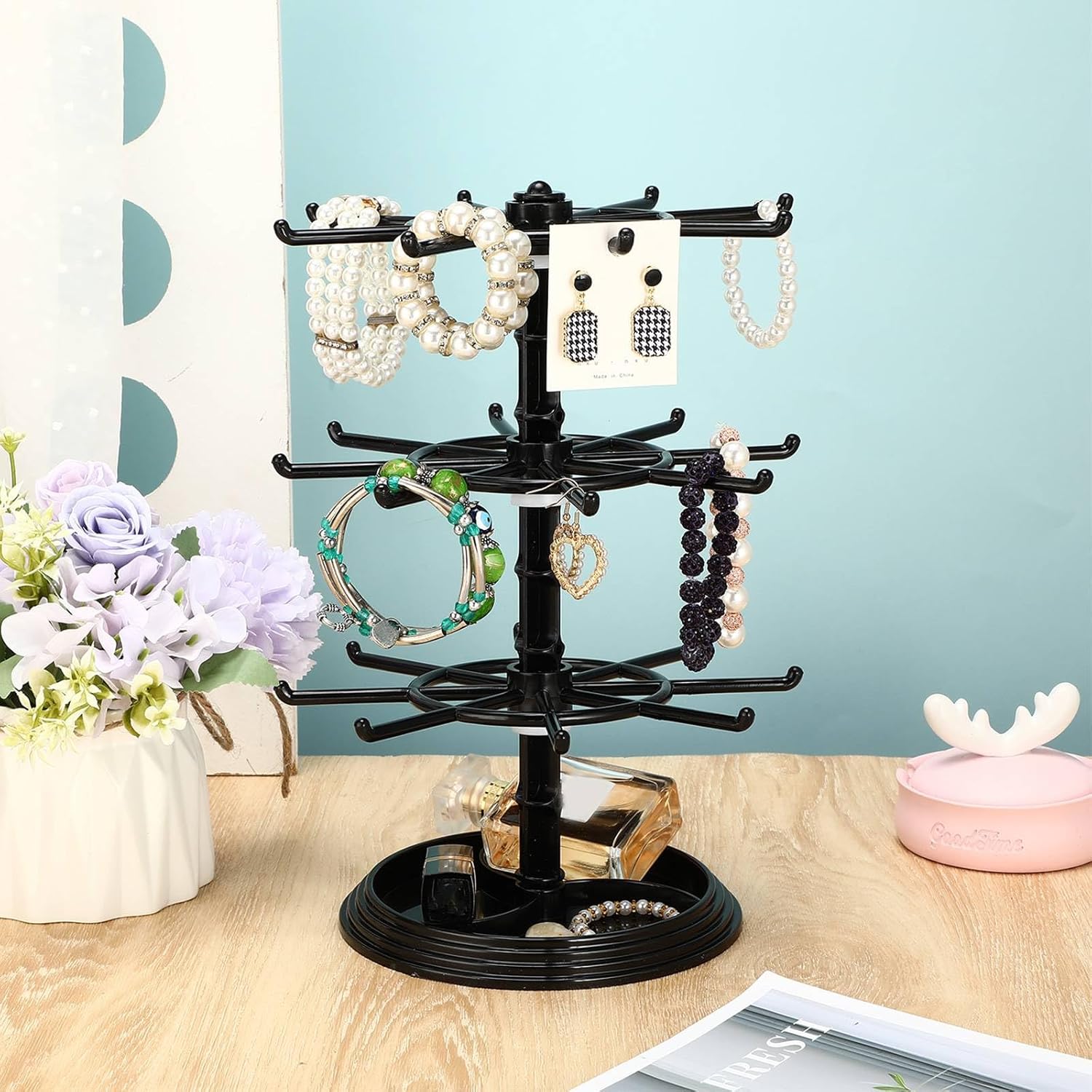 2 Pcs 3 Tier Rotating Jewelry Display Stand Plastic Spinning Rack for Vendors Events