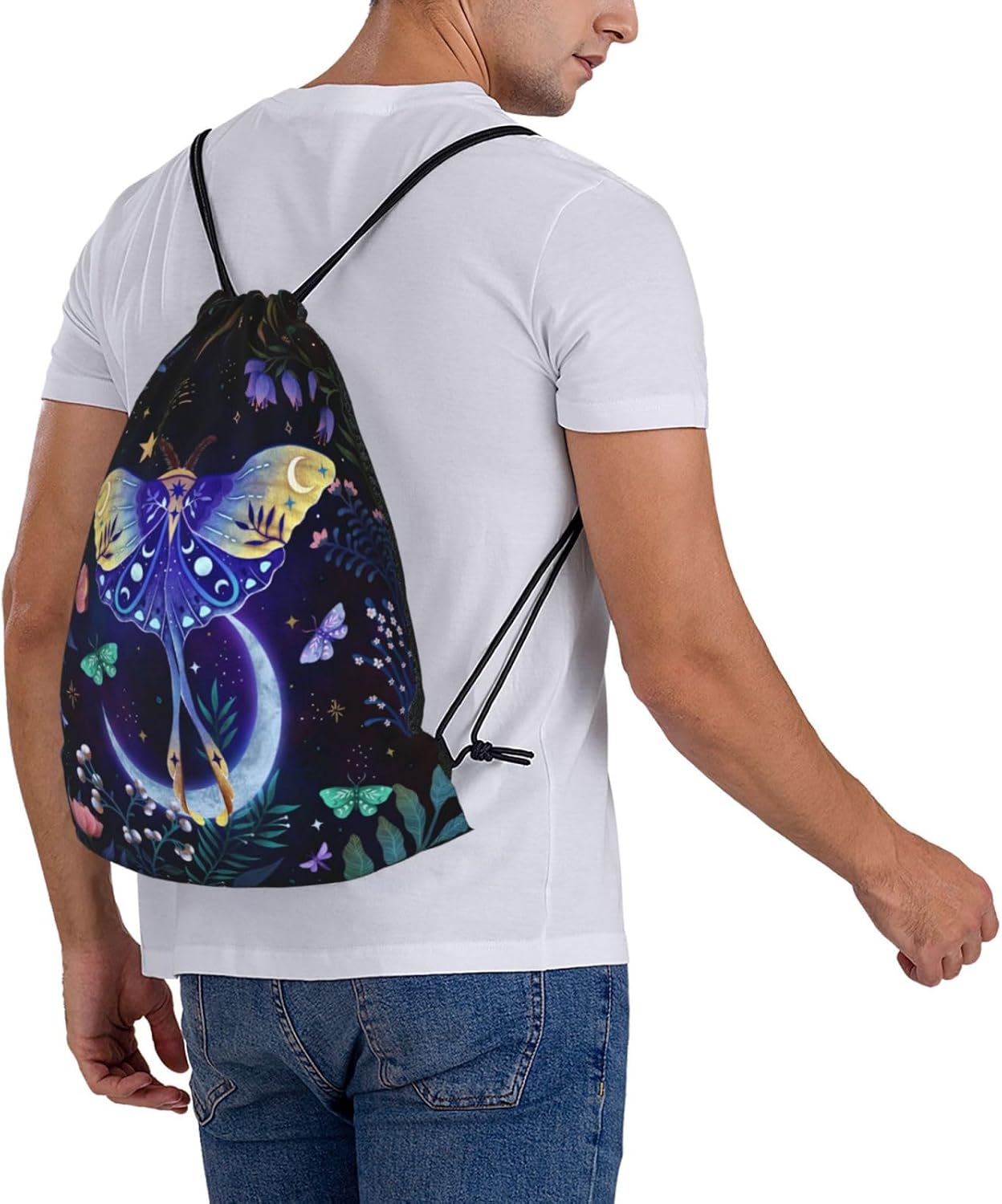 Moon-Moth Foldable Gym Bag Backpack with Drawstring for Shopping Sport Yoga Travel Swimming Beach