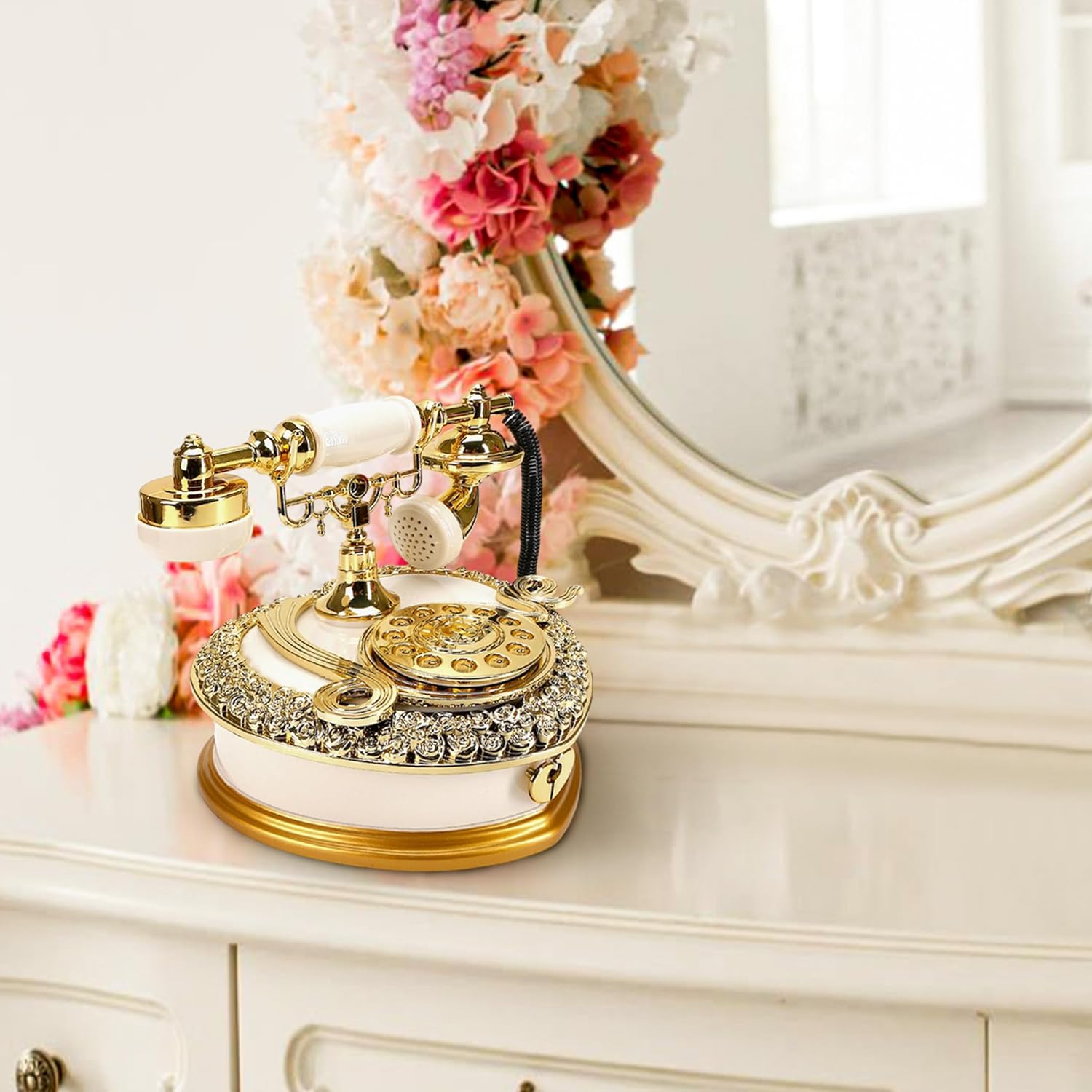 Big Vintage Telephone Jewelry Box with Drawer - Heart Shaped Trinket Music Box with Retro Dial