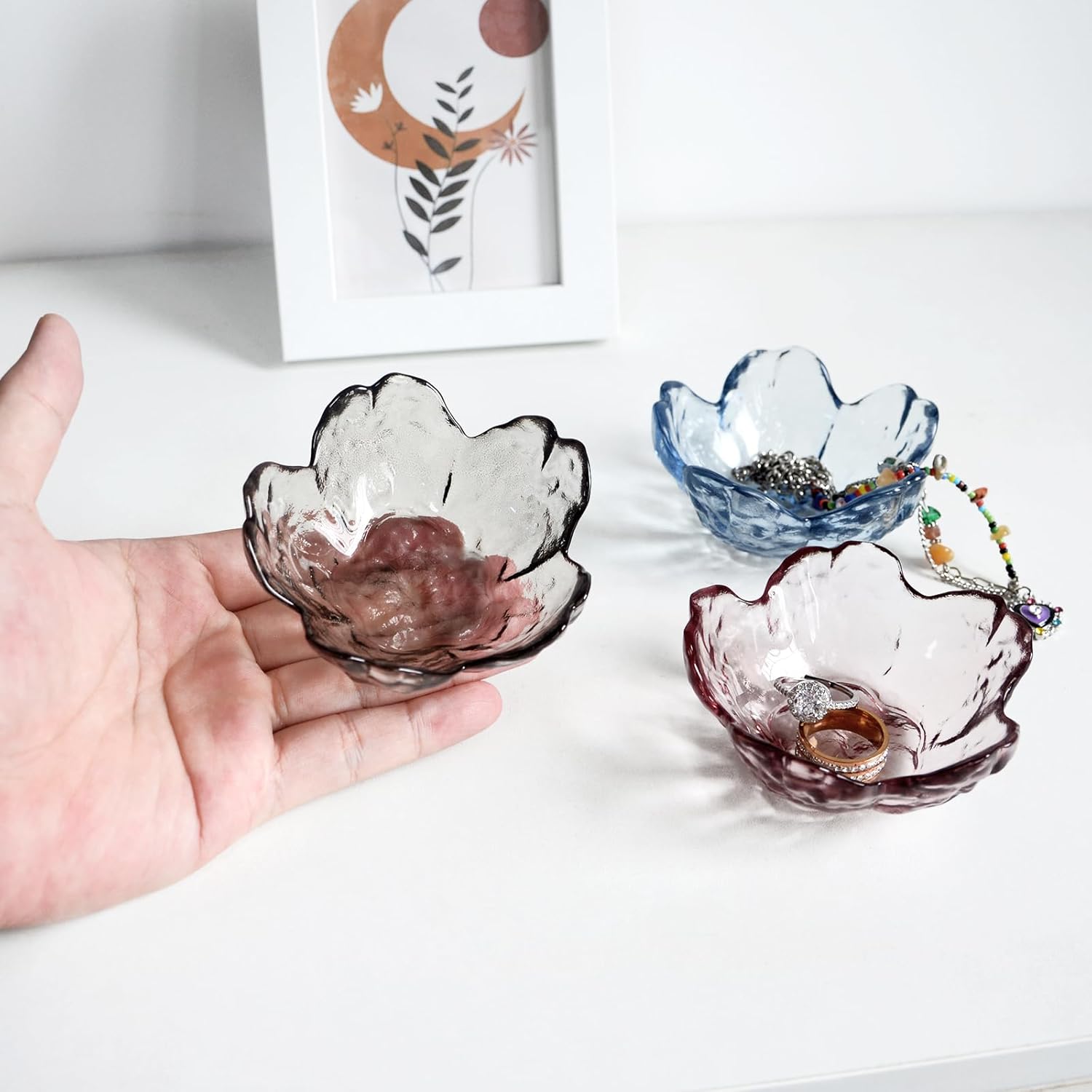 Crystal Black Flower Ring Dish Jewelry Tray Modern Decorative Organizer for Vanity