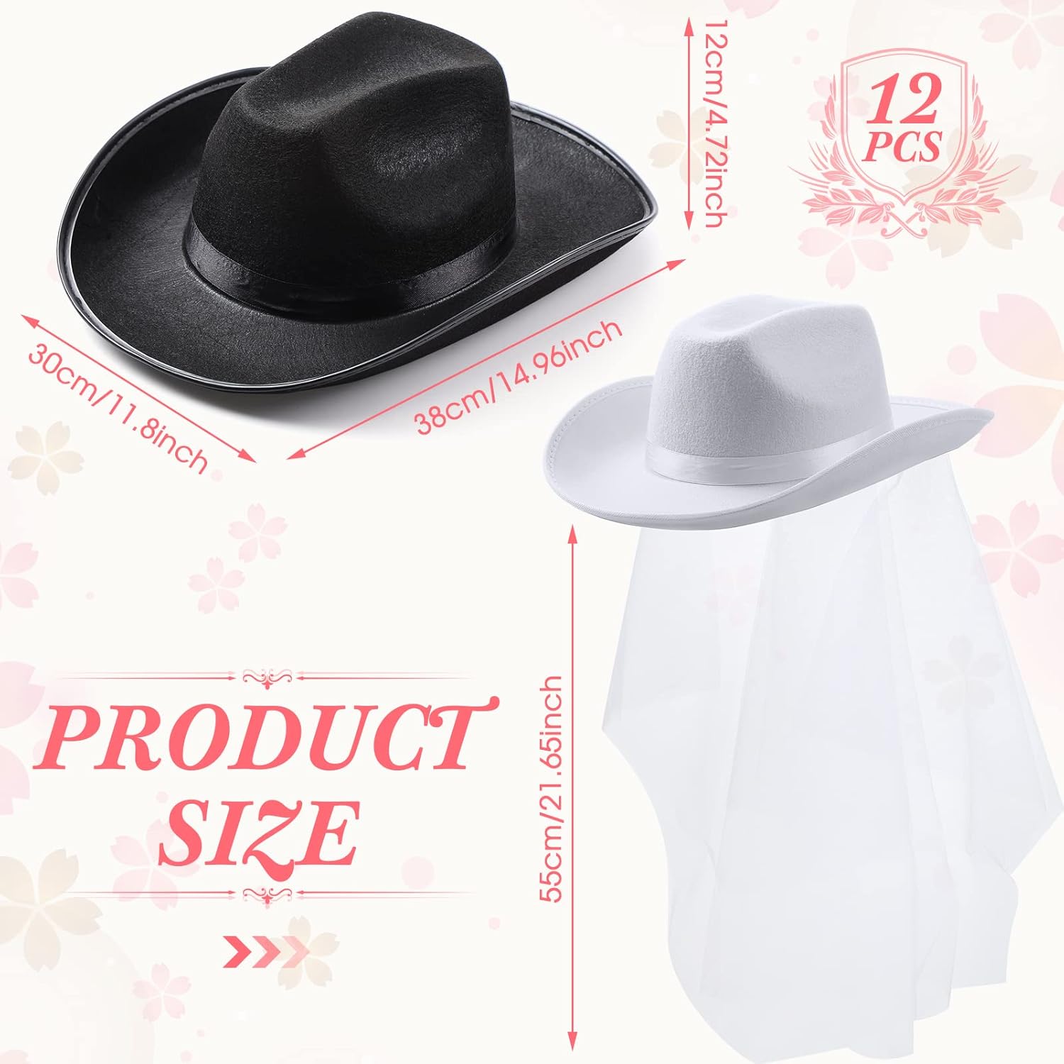 Unittype 12 Pcs Women Cowgirl Cowboy Hats Bachelorette Bridal Costume Accessories