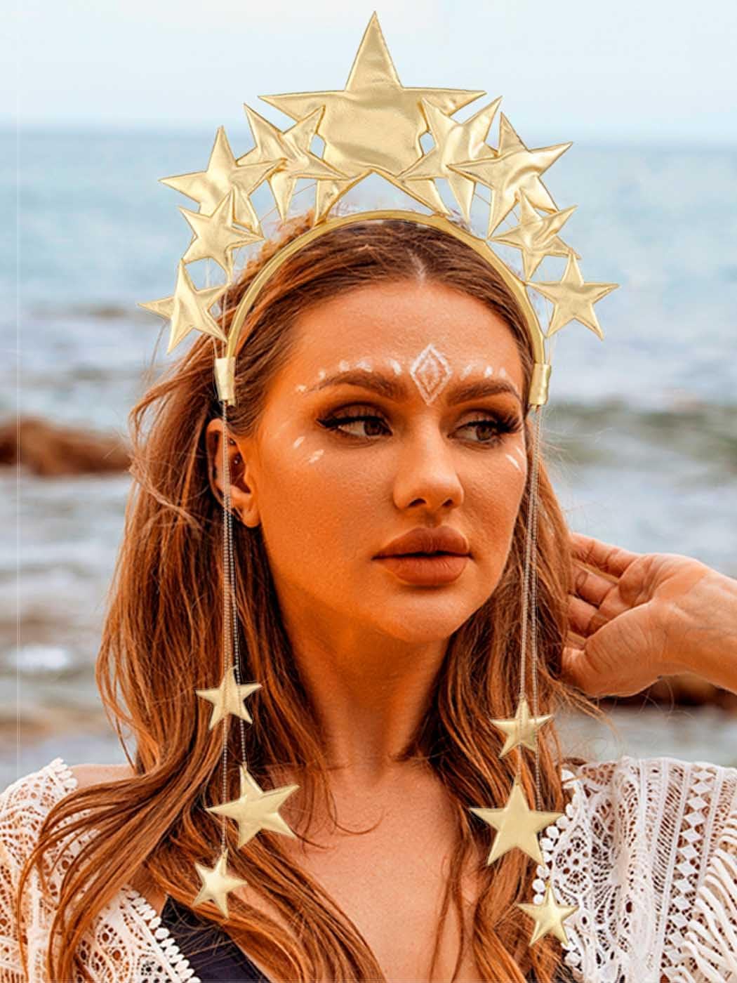 Yean Giant Star Headband Gold Goddess Halo Hair Band Festival Star Headdress for Women and Girls