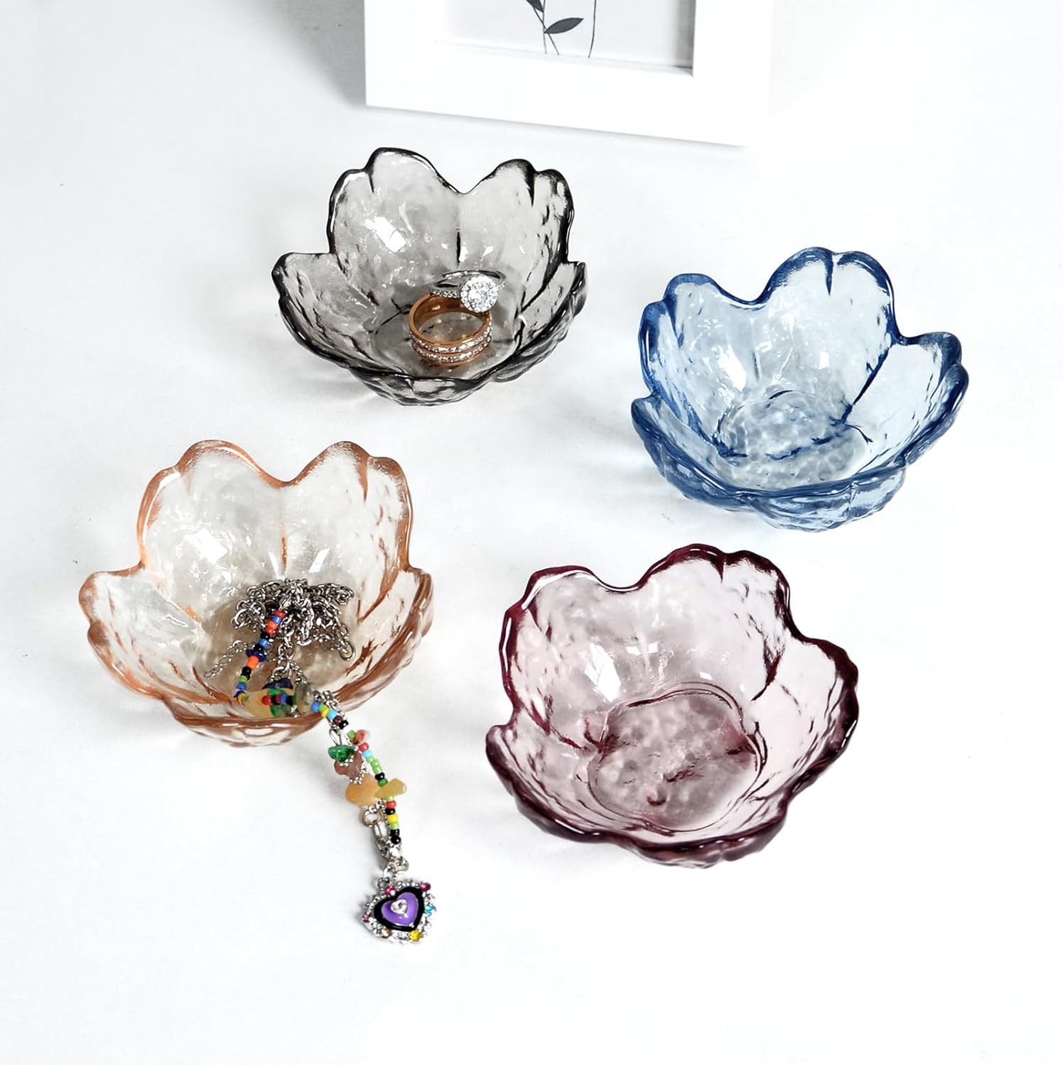 Crystal Black Flower Ring Dish Jewelry Tray Modern Decorative Organizer for Vanity