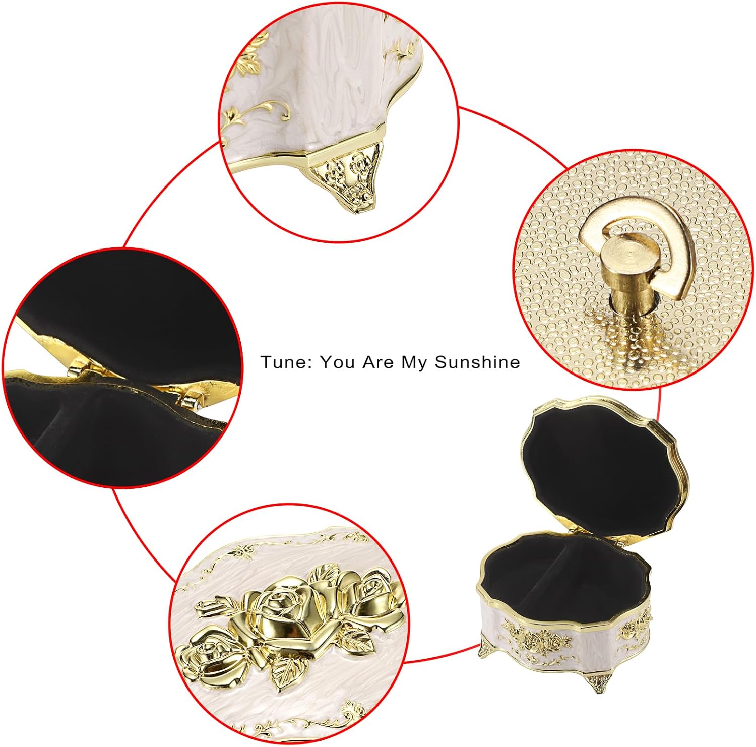 ELLDOO Vintage Music Box Beige Metal Jewelry Storage Organizer