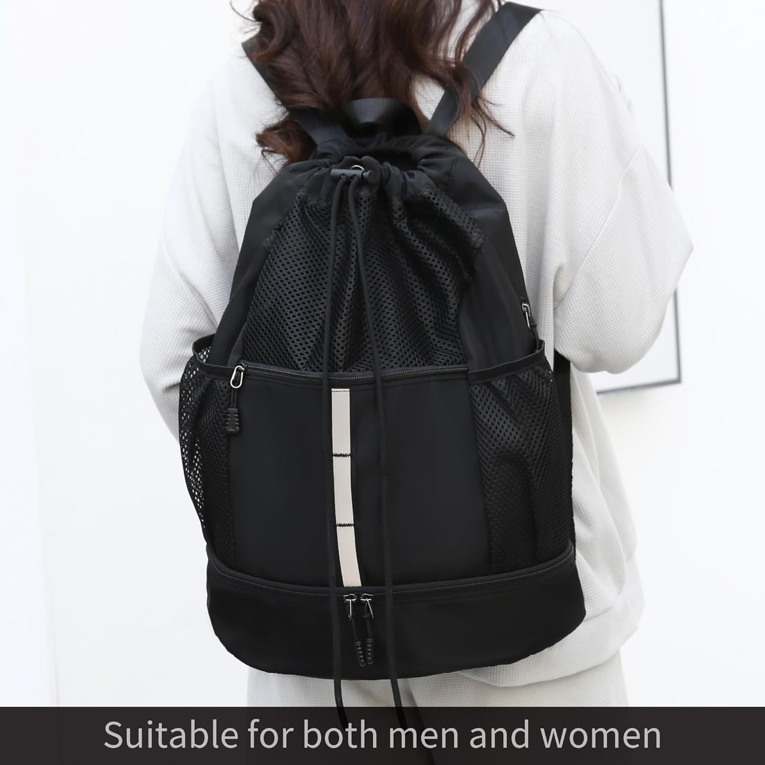 Sports Drawstring Backpack with Wet Proof Pocket and Shoe Compartment for Men Women
