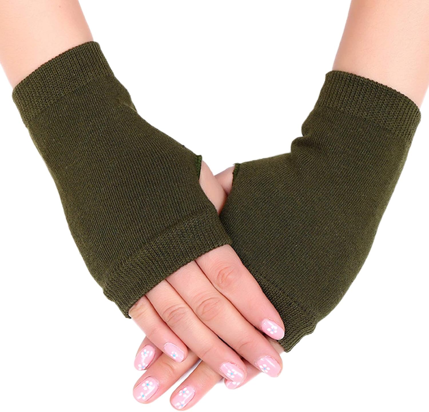 Unisex Cotton Knitted Fingerless Gloves with Stretchy Thumb Hole and Wrist Length for Winter