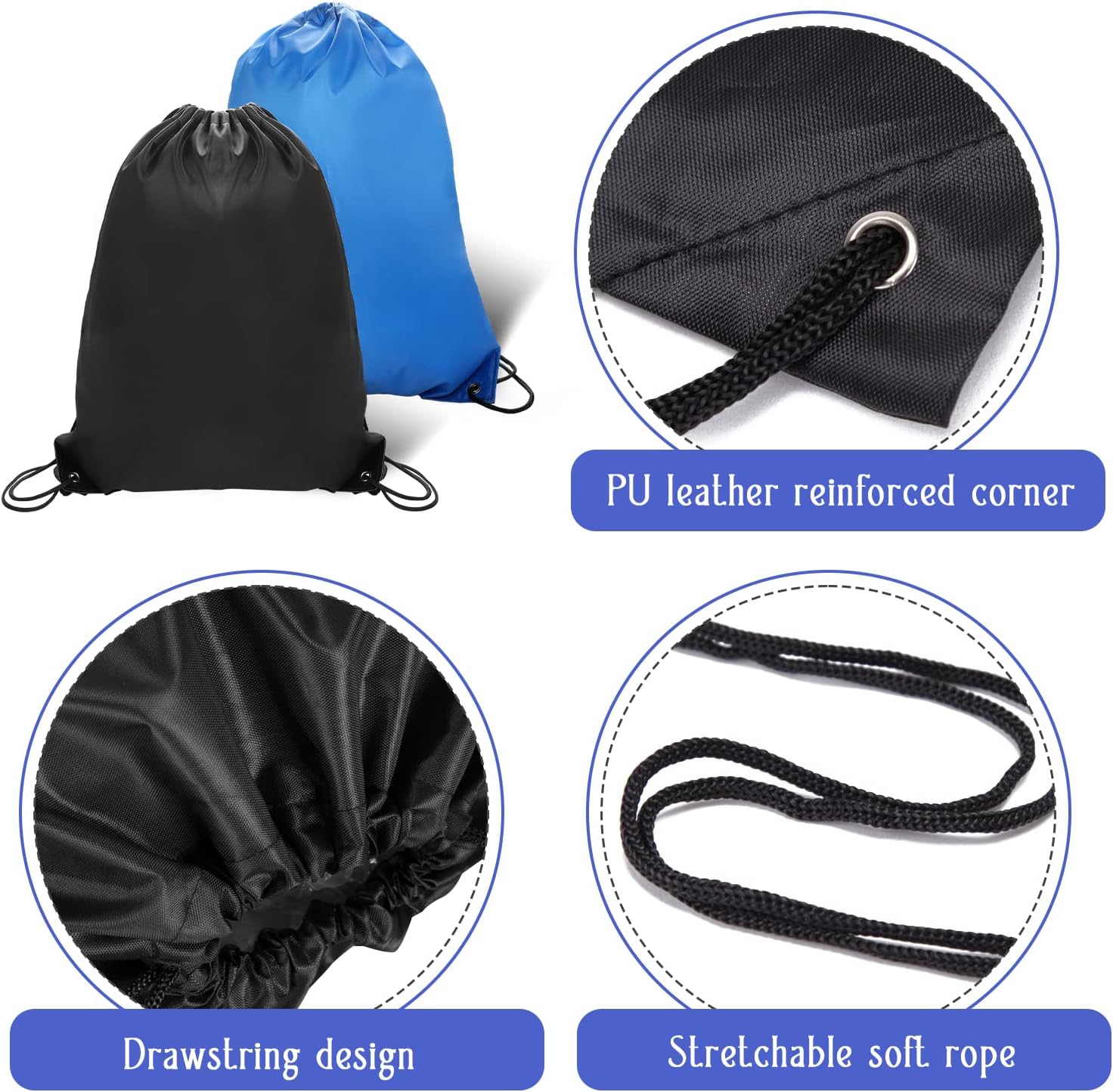 Sliverdew 2PCS Drawstring Gym Bags Black Travel Backpack for Sports and Outdoor Activities