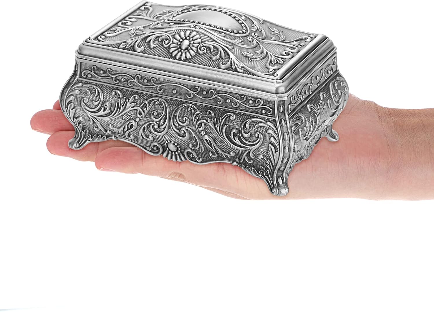 ELLDOO Vintage Silver Music Box with Floral Design