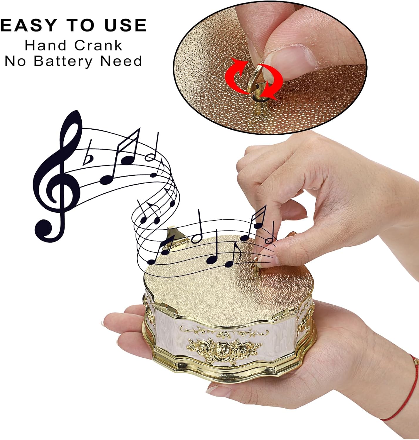 ELLDOO Vintage Music Box Beige Metal Jewelry Storage Organizer