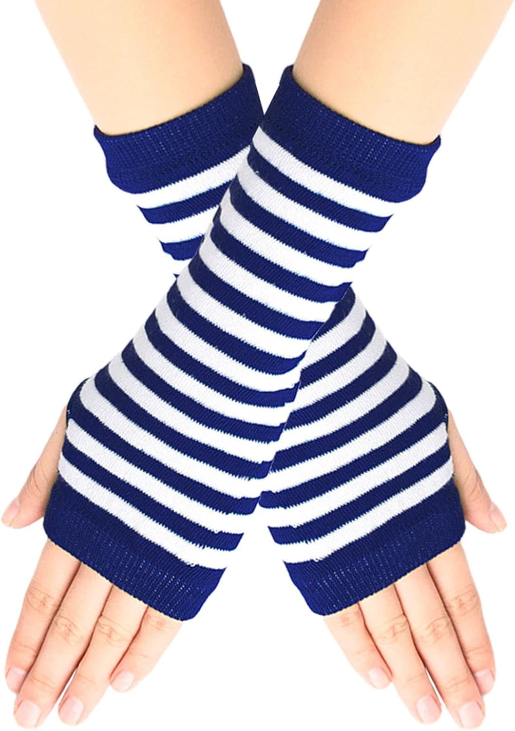 Fingerless Arm Warmers for Women and Girls with Striped Patterns and Thumb Hole