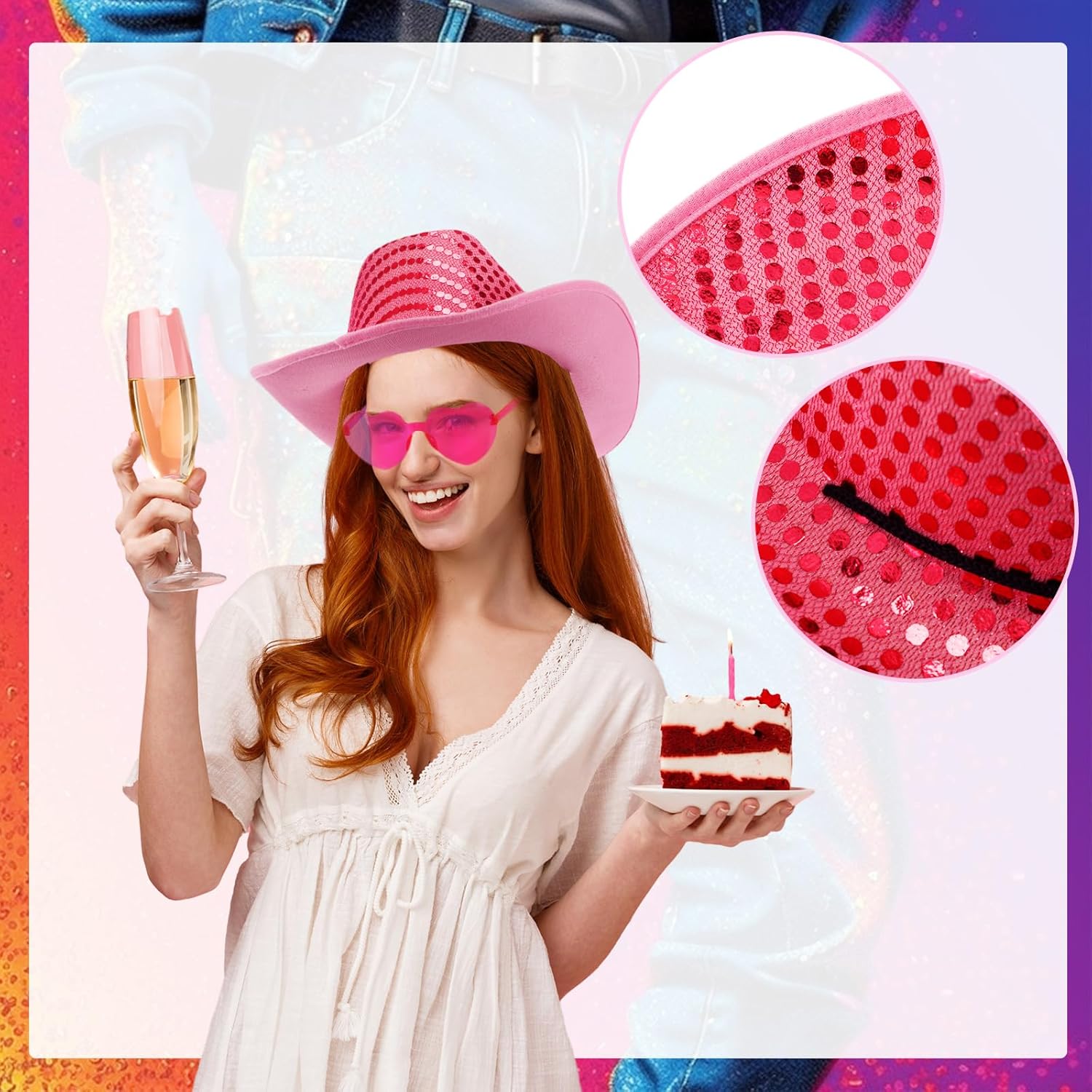 Bonuci Sparkly Cowboy Hat and Heart Sunglasses Party Favor for All Ages