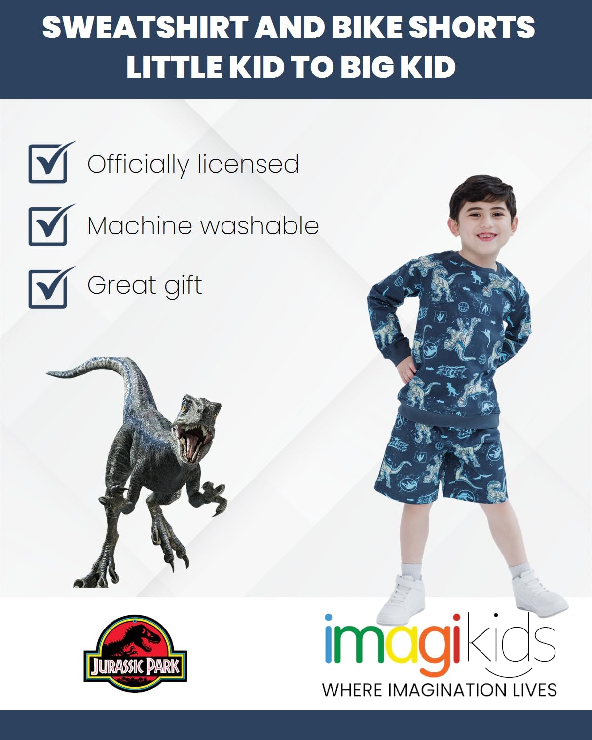 Jurassic World Blue Graphic Sweatshirt and Bike Shorts Set for Kids