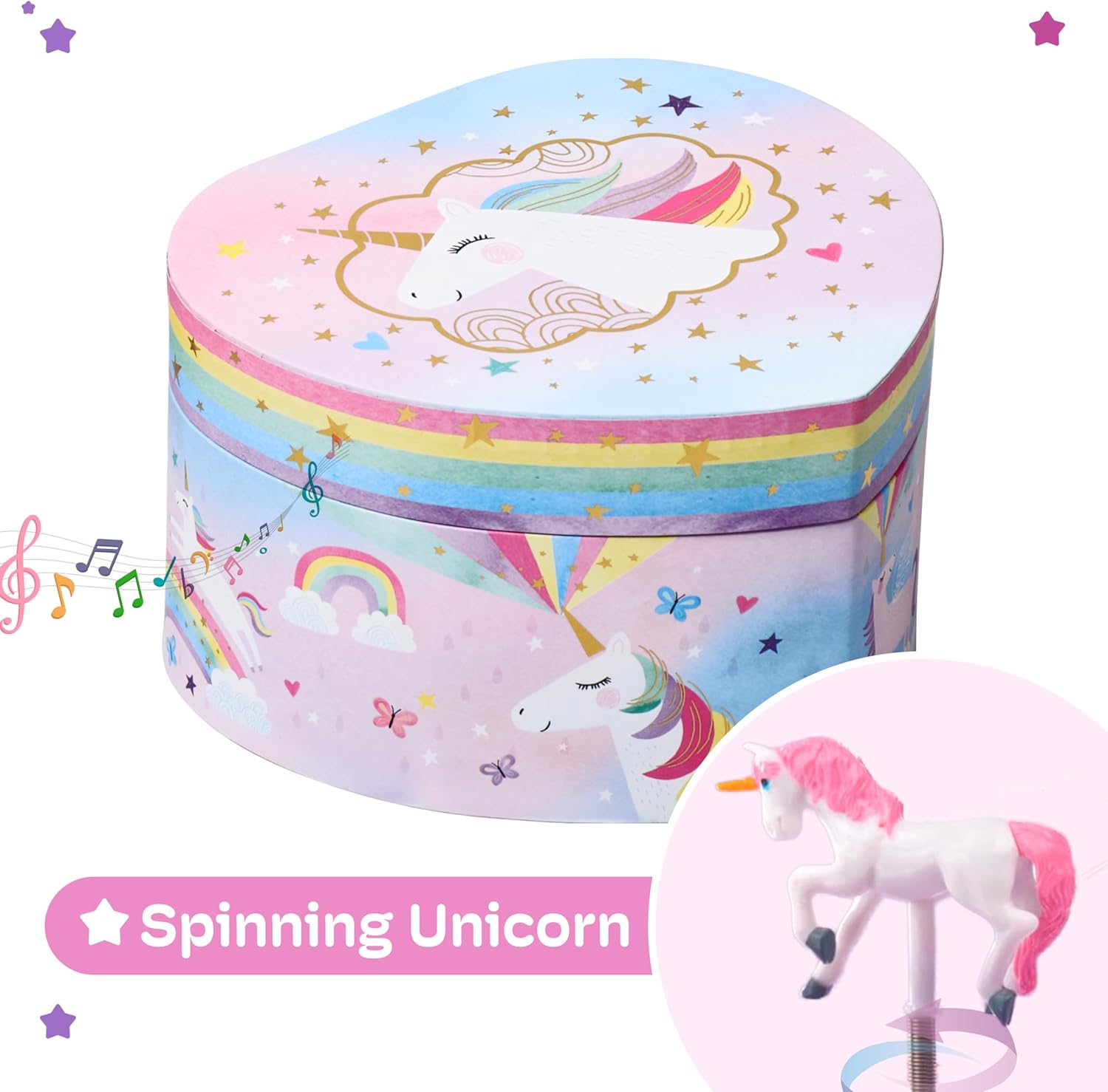 Jewelkeeper Music Jewelry Box for Girls - Heart Shaped Unicorn Design