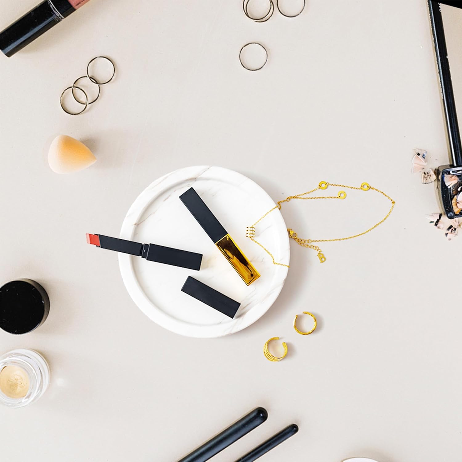 Natural Marble Tray for Rings and Jewelry 59 Inch Round Decorative Dish