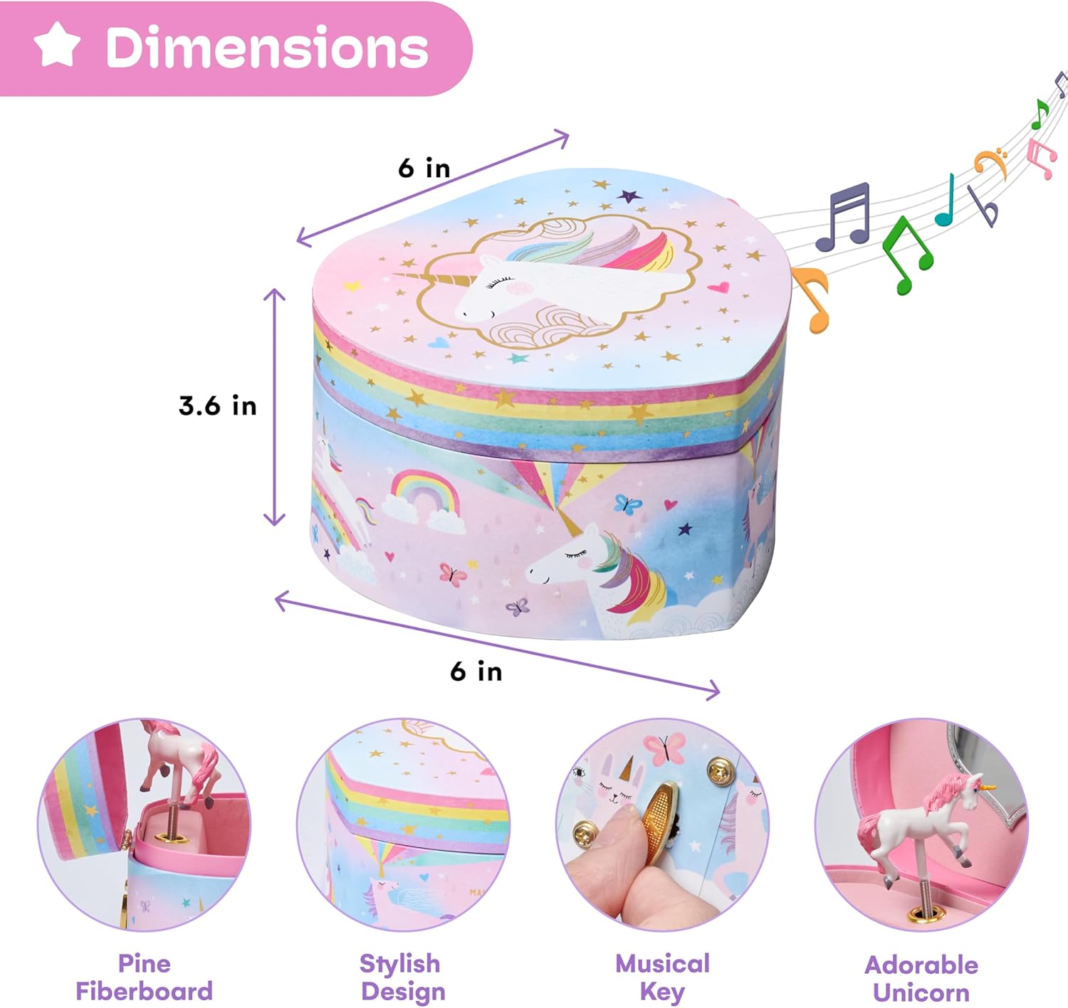 Jewelkeeper Music Jewelry Box for Girls - Heart Shaped Unicorn Design