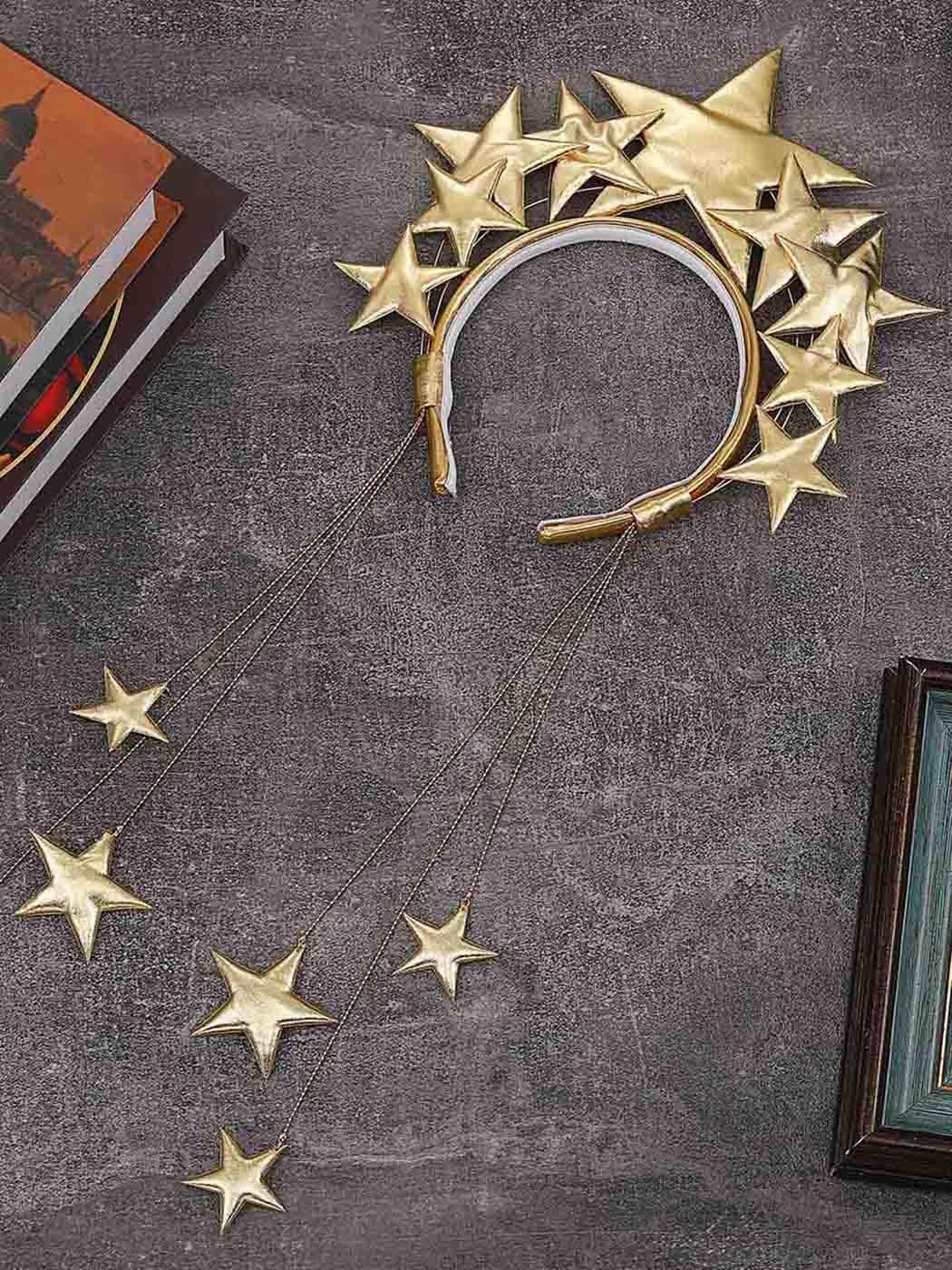 Yean Giant Star Headband Gold Goddess Halo Hair Band Festival Star Headdress for Women and Girls