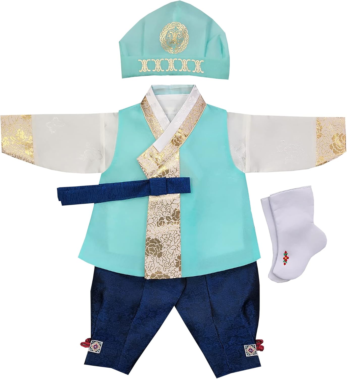 Korean Traditional Hanbok for Baby Boy 1st Birthday Dol Party Aqua Mint