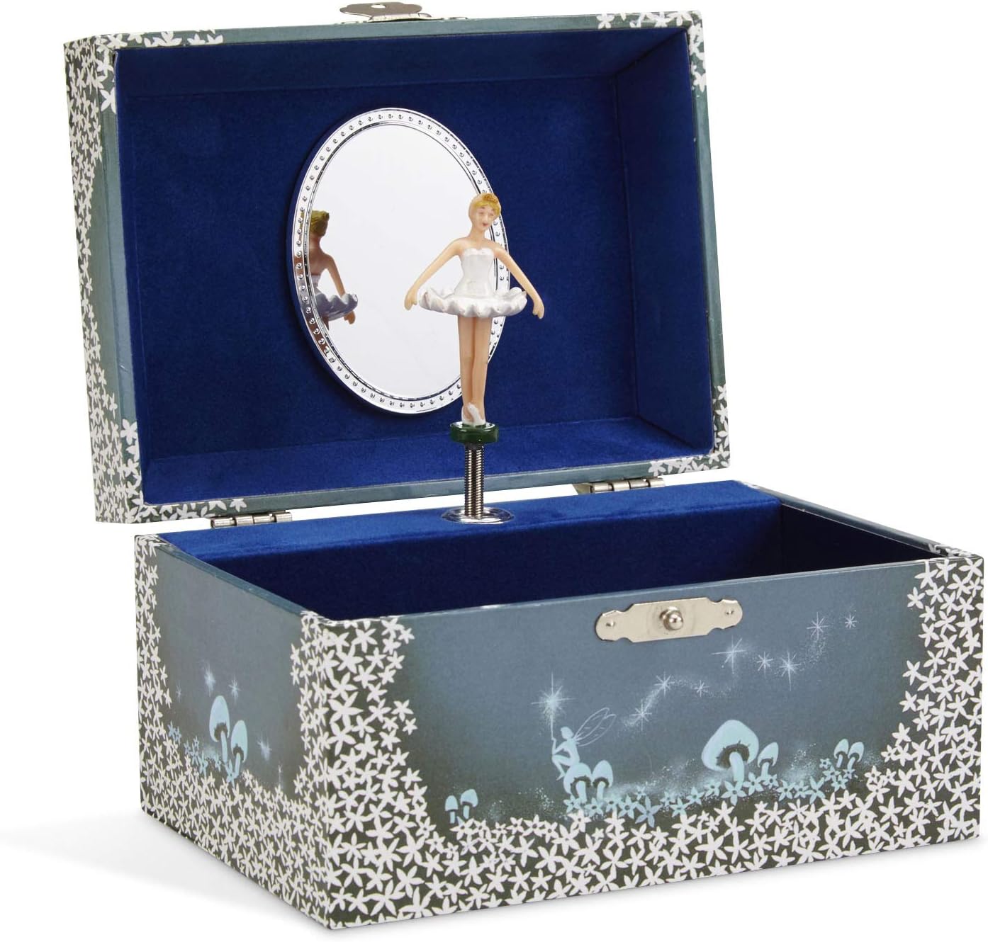 Jewelkeeper Girls Musical Jewelry Storage Box with Twirling Fairy Blue and White Star Design