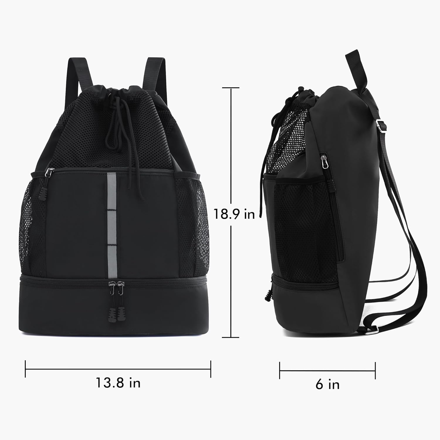 Sports Drawstring Backpack with Wet Proof Pocket and Shoe Compartment for Men Women