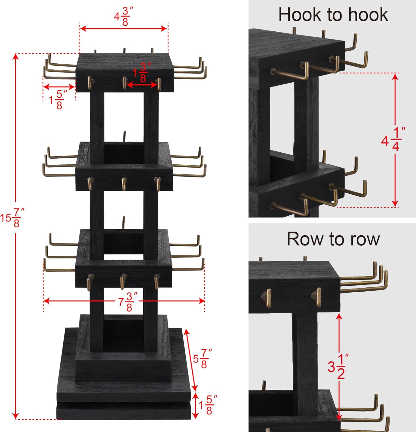 Ikee Design 36 Hooks Rotating Keychain Holder Display Stand - 3 Tier Jewelry Display Tree Stand Black Color