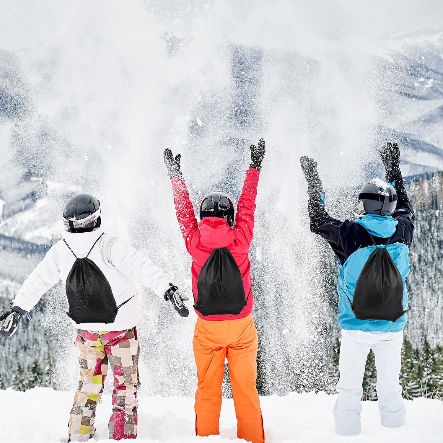 Prasacco 2 Pcs Drawstring Backpack Black for Men Women Sports Gym Travel Swimming Beach