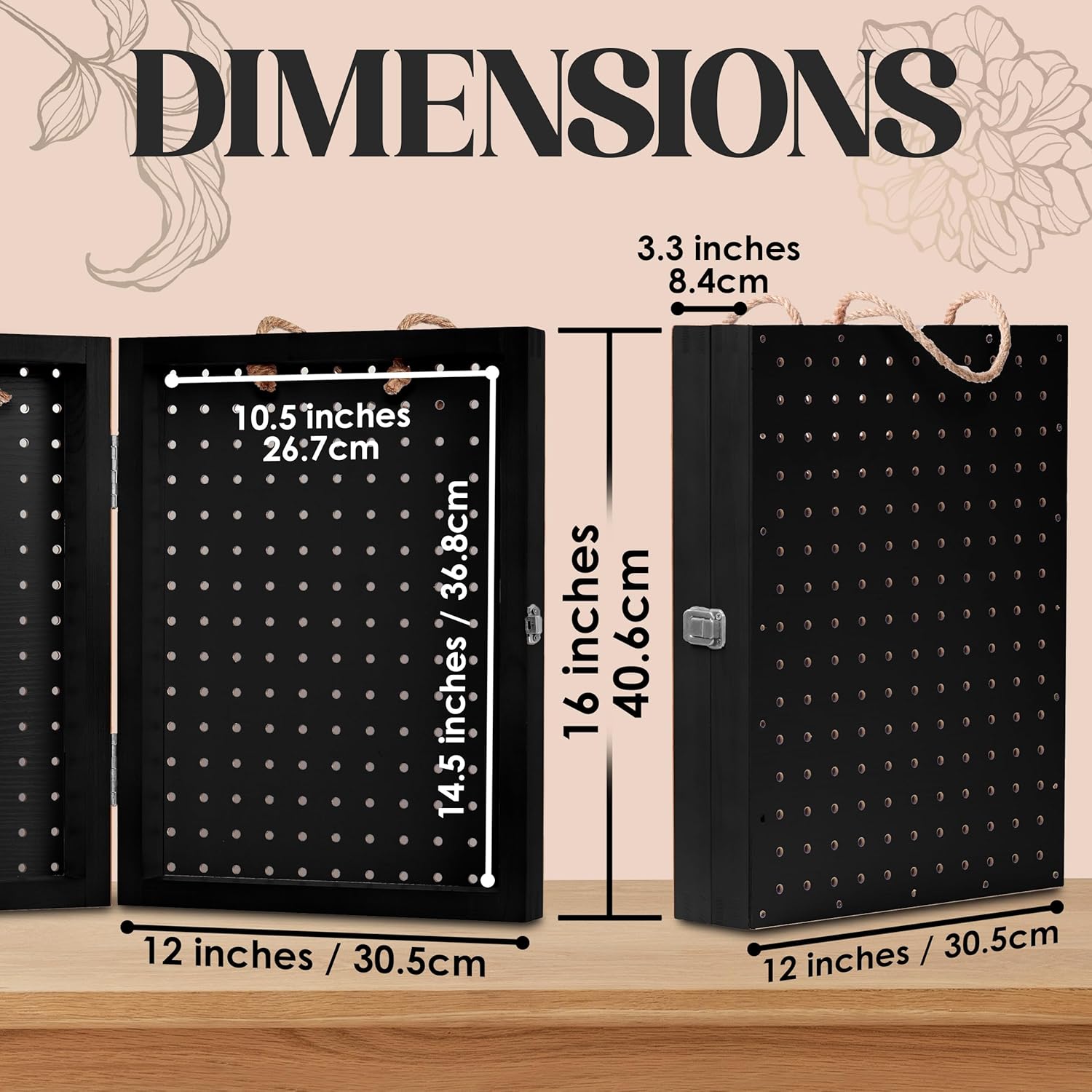 Folding Peg Board Display Stand with 40 Hooks - Jewelry Display for Vendor Events Black