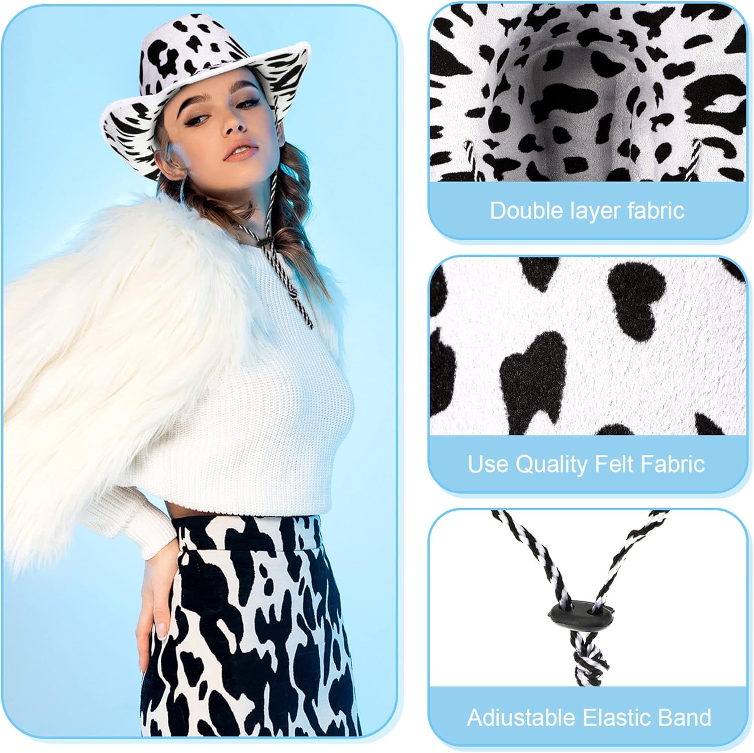 Zhanmai 12-Piece Cow Print Cowboy Hat and Bandana Set for Western Events