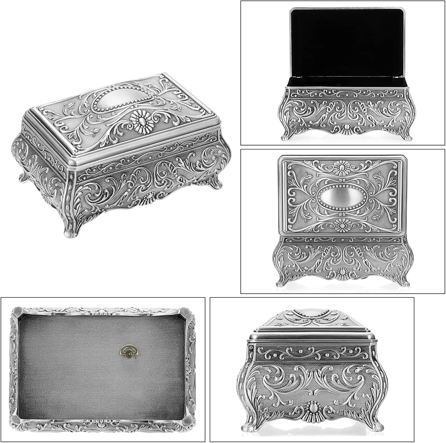 ELLDOO Vintage Silver Music Box with Floral Design