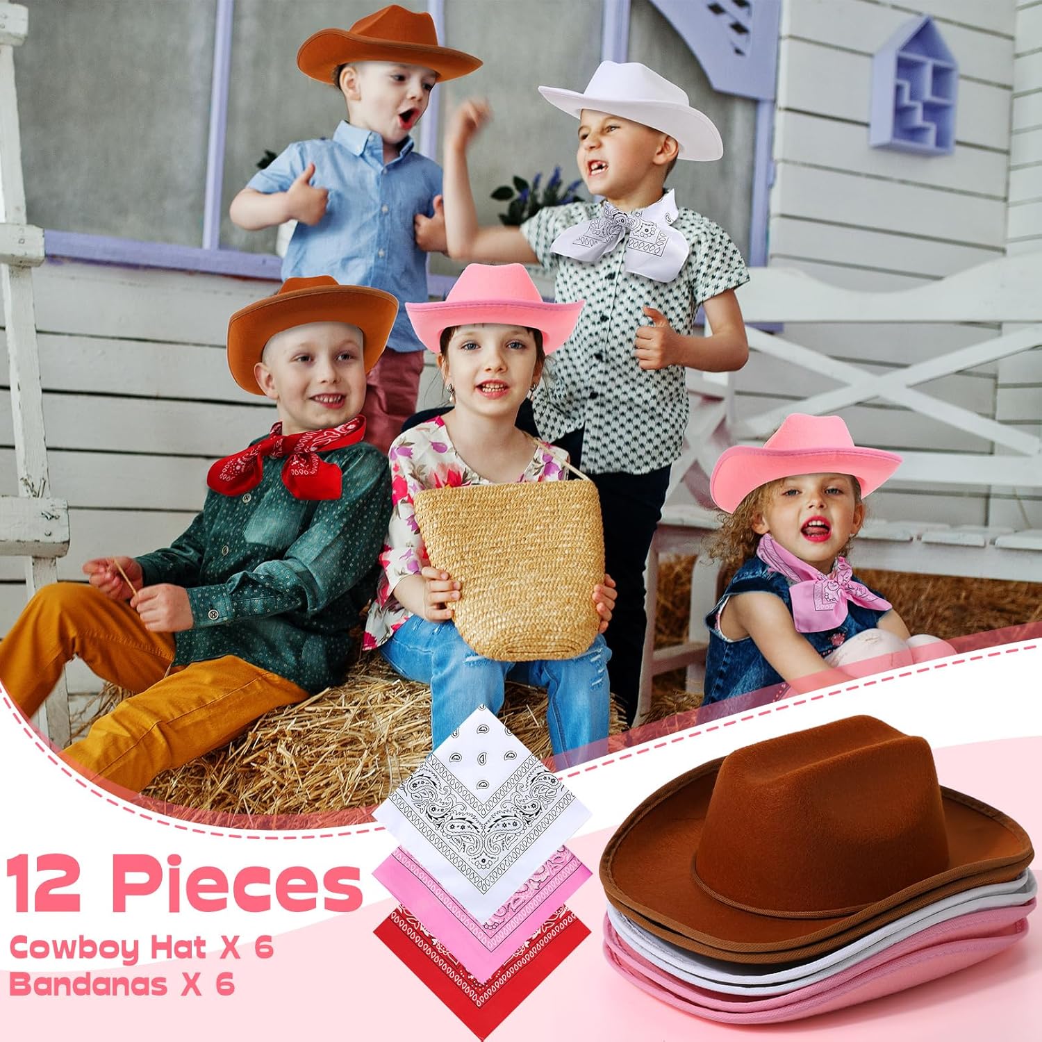 Unittype Kids Western Cowboy Hat Set 12 Pcs